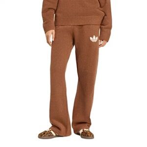 NWT adidas Brown Plush knit Joggers with White Trefoil